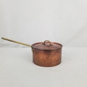 Vintage Rustic Copper and stainless steel pot with brass handles